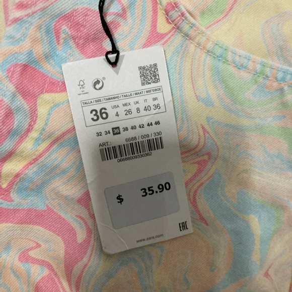 NWT Zara printed yellow, Blue and Pink Printed tie dye shorts  (4) festival - Picture 7 of 8